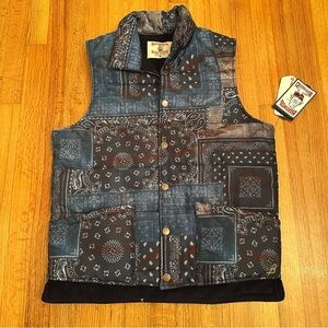 Birdwell Beach Britches Bandana Patchwork Puffer Vest Jacket Blue M - NWT